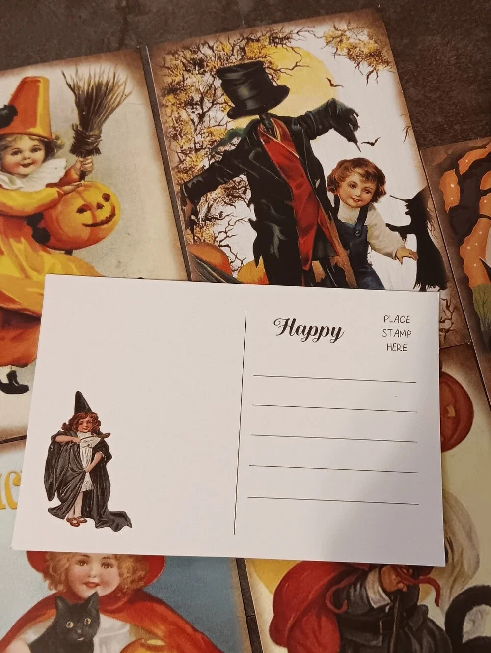 Halloween Postcard Lot Of 6, Vintage Inspired Art 4x6, Pumpkin Witchy Note Cards